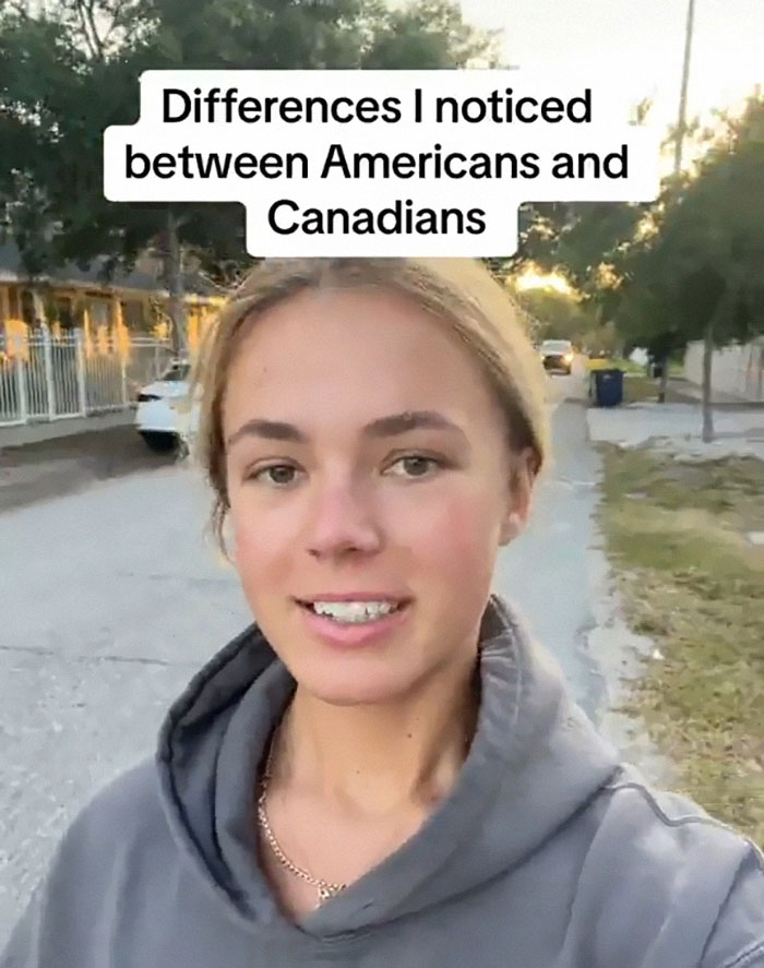 Young woman outdoors in Florida sharing her biggest culture shocks after moving from Canada to the US.