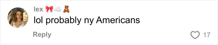 Comment on social media from woman discussing culture shocks after moving from Canada to Florida, expressing opinion about New Yorkers.