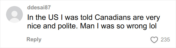 Comment about culture shocks after moving to Florida from Canada, highlighting differences in politeness and social behavior.