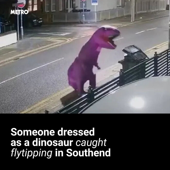 Person dressed as a dinosaur caught flytipping in Southend featured in local newspaper headlines proving world madness