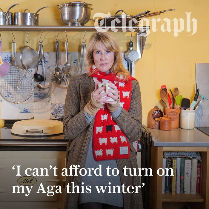 Woman holding a mug in a kitchen, illustrating local newspaper titles reflecting the world going mad and energy cost concerns.