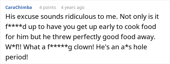 Upset woman confronting boyfriend who is angrily throwing away cooked lunches in a kitchen setting.