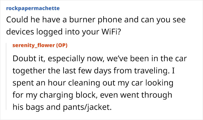 Woman reads online forum post about proof of cheating and how extreme ex-girlfriends can behave.