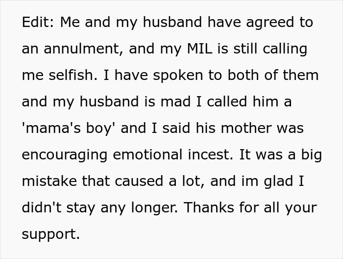 Text post discussing a MIL choosing a white dress for her son's wedding and the bride's reaction to photos.