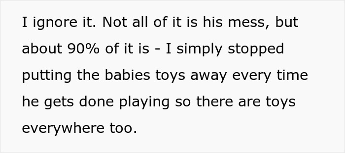Text excerpt about a stay-at-home mom ignoring chores and toys dumped by her husband, feeling overwhelmed and checked out.