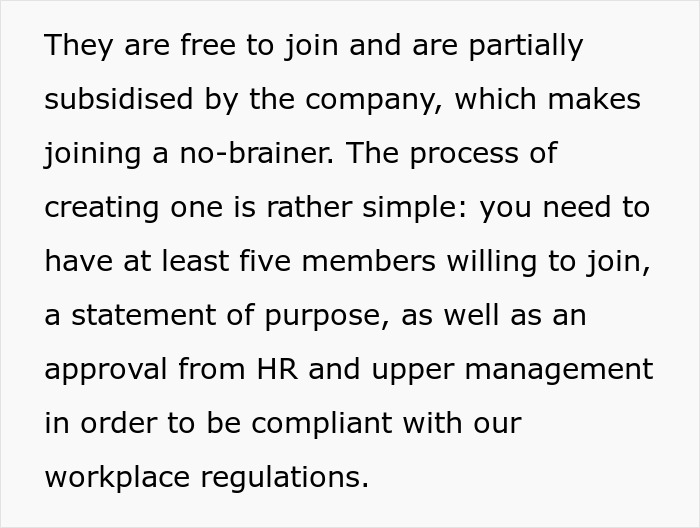 Text about company-subsidised clubs requiring five members and HR approval, related to employee pushback and beef discussion.