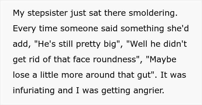 Text post with a user describing frustration about their stepsister&rsquo;s smoldering expression and critical remarks.