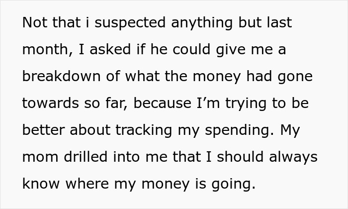 Text excerpt discussing suspicion and money tracking, highlighting refusal to show receipts by a shady fund manager.