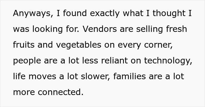 Text describing a person&rsquo;s experience moving to an African country to lead a simpler lifestyle but becoming disillusioned.