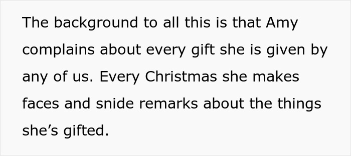 Text excerpt discussing gift complaints during Christmas in the context of a sil Christmas gift list article.