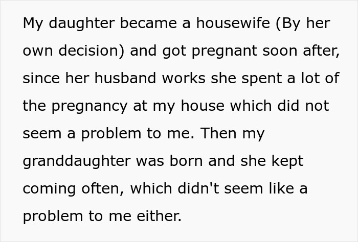 Text excerpt discussing a daughter becoming a housewife and frequent visits from granddaughter refusing taking care granddaughter free.