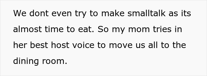 Text on a plain background describing family preparing for Thanksgiving dinner, highlighting sister&rsquo;s barefoot spiritual advisor causing comical chaos.