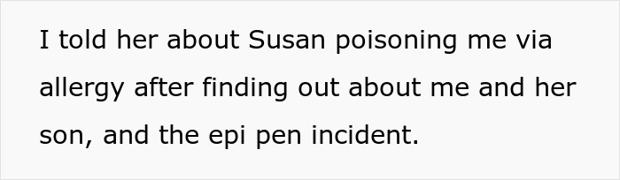 Text excerpt describing an allergy poisoning and an EpiPen incident involving an unhinged MIL and revengeful DIL.