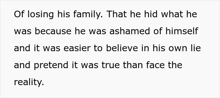 Text describing a woman discovering her boyfriend built their entire relationship on lies due to fear of losing her.