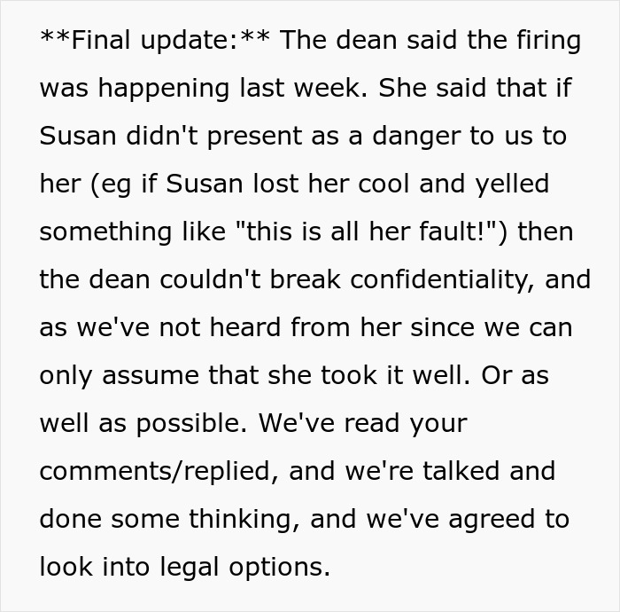 Update on unhinged MIL losing her job after revengeful DIL discovered her promotion consideration.