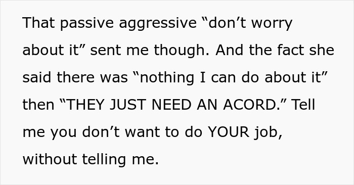 Text message about coworker refusing to fix her own mistake and showing passive aggressive behavior during a work call. Text message about coworker refusing to fix her own mistake and showing passive aggressive behavior during a work call.