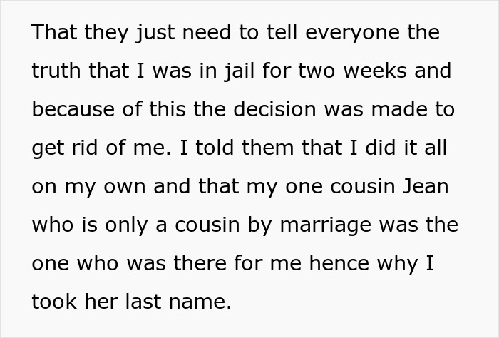 Text excerpt discussing family conflict and shame after disownment and jail time, highlighting guilt and embarrassment.