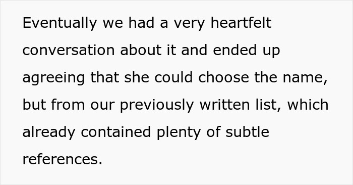 Text discussing a couple's heartfelt conversation about choosing a newborn's name amid bizarre name controversy.