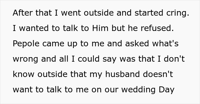 Text excerpt describing a woman sharing how her marriage fell apart after her husband ruined their wedding day.