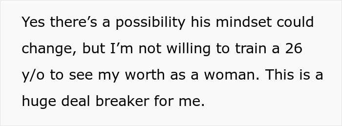 Text block with a woman expressing she won’t accept a boyfriend’s mindset about only loving boys as future kids. Text block with a woman expressing she won’t accept a boyfriend’s mindset about only loving boys as future kids.