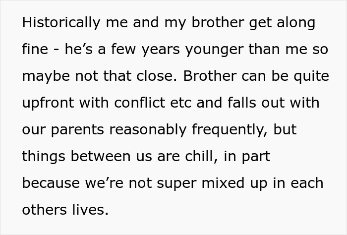 Text excerpt discussing a new mom&rsquo;s relationship with her brother and family dynamics before a vacation conflict.