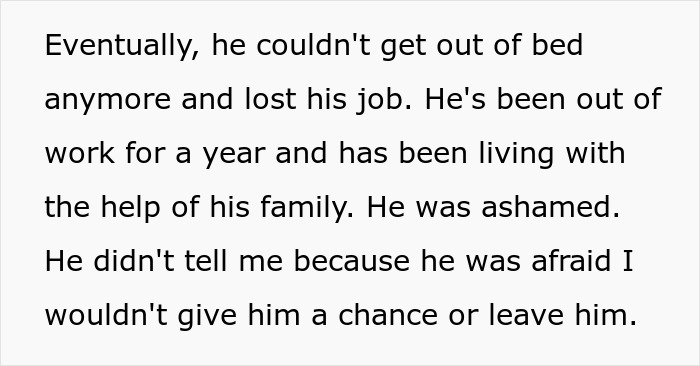 Text excerpt describing a woman discovering her boyfriend built their relationship on lies due to fear of losing her.