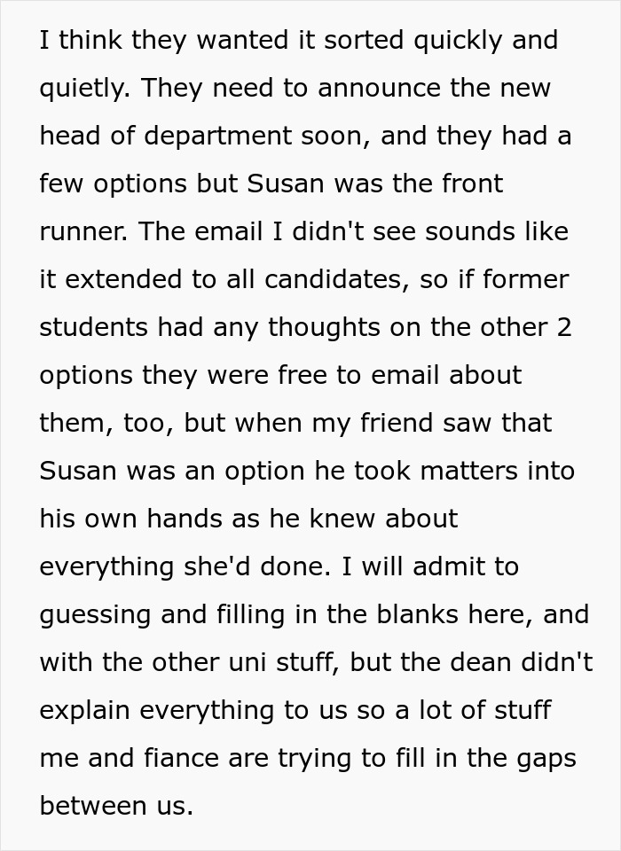 Text excerpt discussing a promotion and revengeful daughter-in-law leading to unhinged MIL losing her job.