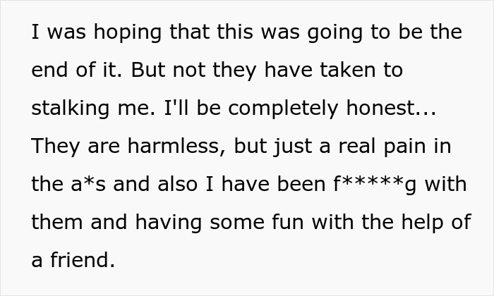 Text describing a person sharing how their family stalks them after being disowned 15 years ago, expressing feelings of shame and guilt.