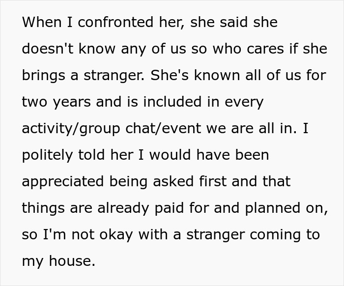 Text about confronting a friend&rsquo;s wife for inviting strangers, discussing house rules and canceling Christmas plans.