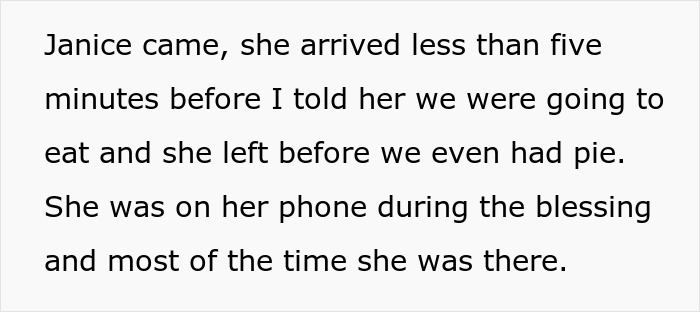 Text excerpt describing a Thanksgiving guest arriving late, leaving early, and being disengaged during the meal. Text excerpt describing a Thanksgiving guest arriving late, leaving early, and being disengaged during the meal.
