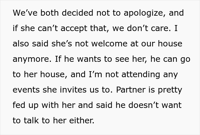 Text excerpt discussing conflict with a toxic mother-in-law during a casual Christmas hosted by a woman.