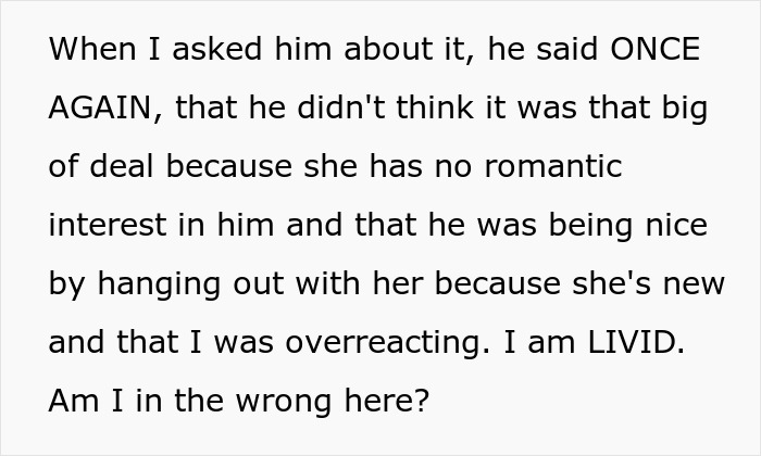 Text excerpt about a man losing his girlfriend over a girl at work he has a crush on who is just being nice to him.