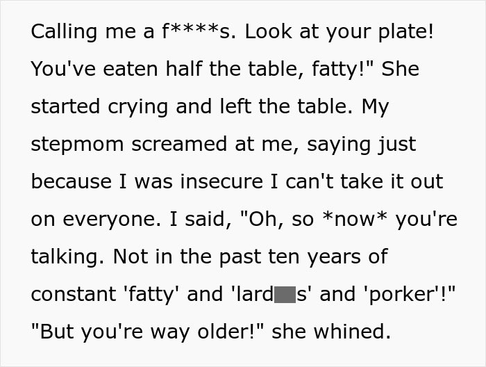 Screenshot of a text conversation showing a heated argument involving insults and emotional reactions between family members.