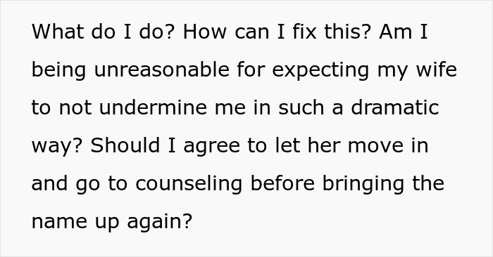 Text expressing confusion and conflict about a newborn's bizarre name causing couple on verge of breakup.