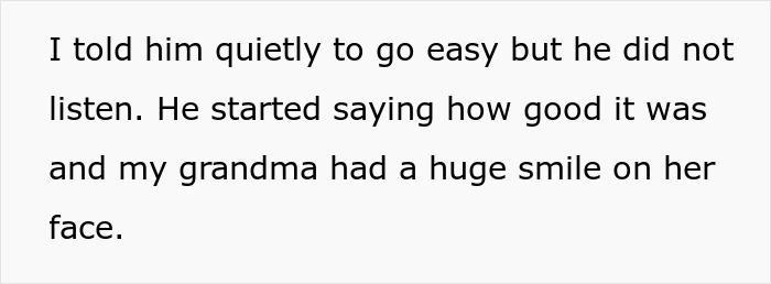 Guy eating turkey uncontrollably while girlfriend looks embarrassed in front of family during dinner.