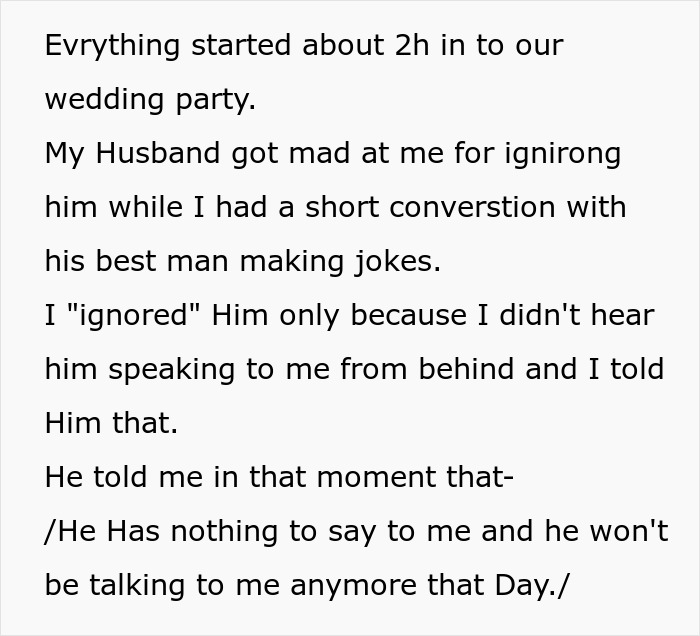 Woman shares how her marriage fell apart days after her husband ruined their wedding with anger and silence.