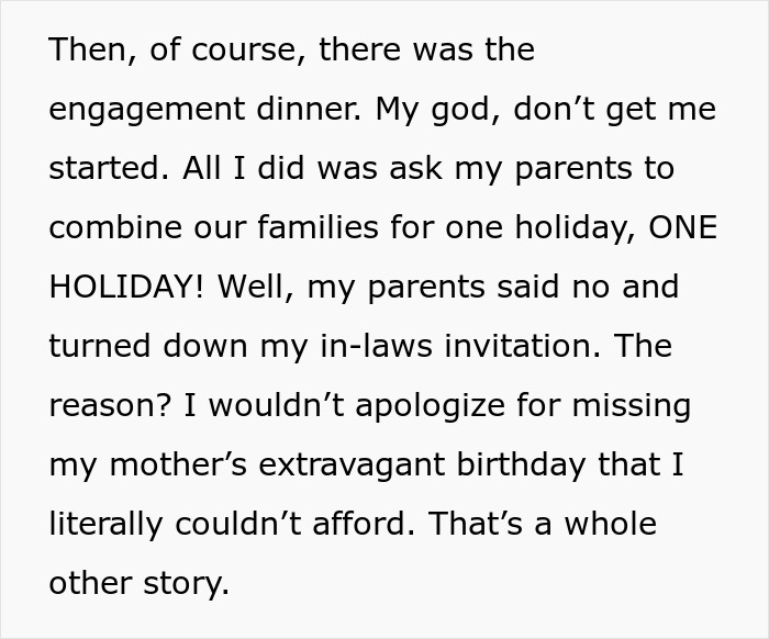 Text excerpt describing bride’s parents causing conflict during wedding preparations and being uninvited by a great aunt. Text excerpt describing bride’s parents causing conflict during wedding preparations and being uninvited by a great aunt.