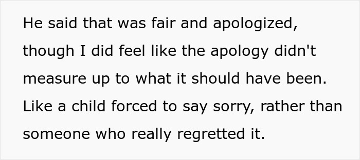 Text excerpt describing a woman reflecting on a boyfriend&rsquo;s apology after discovering their relationship was built on lies.