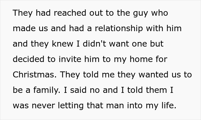 Text excerpt showing a man explaining why he refused to let a surprise guest into his life after siblings shared their plan.
