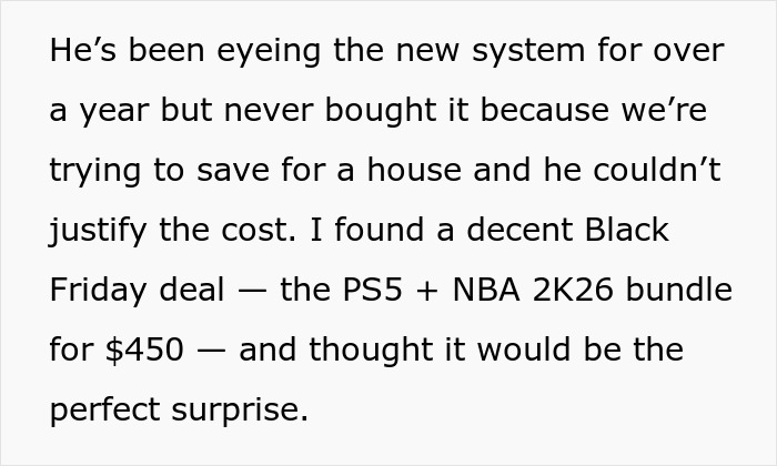 Man eyes a PS5 bundle deal for Christmas but ends up empty-handed after pressuring his girlfriend about it.