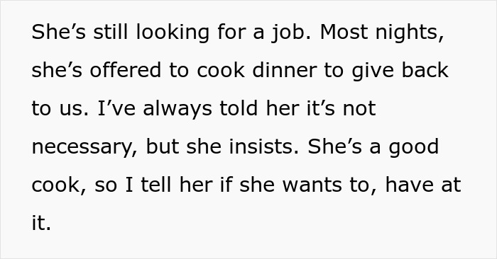 Text excerpt about mom accused of embarrassing son&rsquo;s girlfriend who offered to cook meals for them.