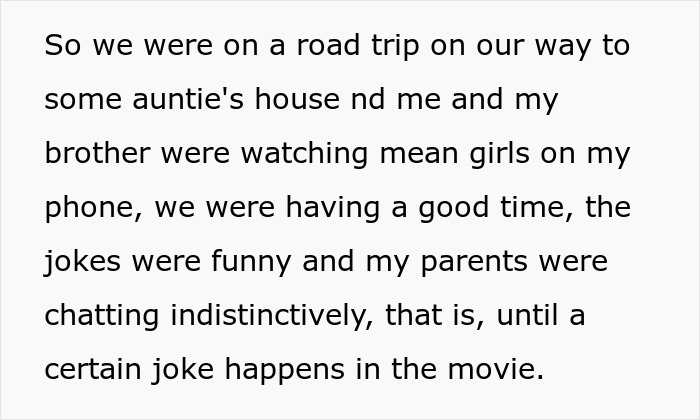 Text excerpt showing a secretly gay teen&rsquo;s story about dealing with homophobic parents during a family road trip.