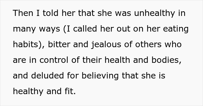 Text excerpt discussing a woman fed up with coworker preaching body positivity while skinny-shaming and confronting her.