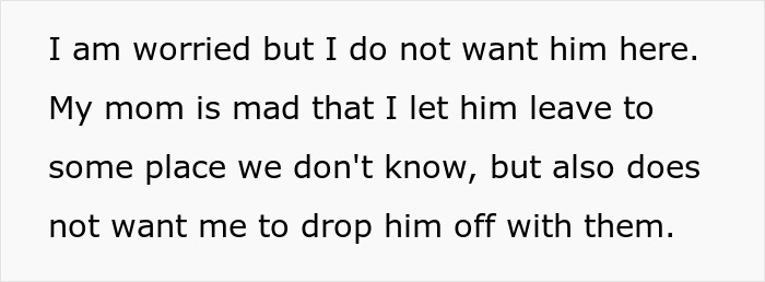 Text conversation showing concern about letting someone leave for an unknown place, mentioning mom's anger and reluctance.