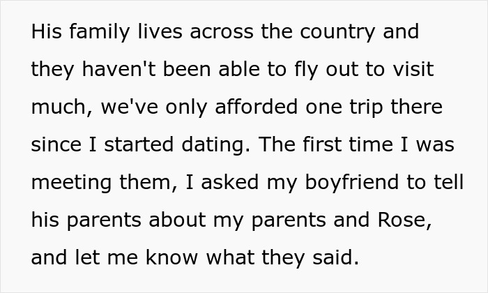 Text excerpt discussing a woman&rsquo;s experience meeting her fianc&eacute;&rsquo;s family and concerns about the engagement after a family lie.