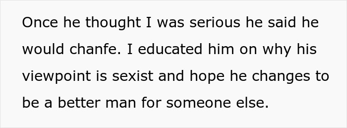 Text image showing a woman appalled by boyfriend’s sexist comment about loving only boys and deciding to dump him. Text image showing a woman appalled by boyfriend’s sexist comment about loving only boys and deciding to dump him.