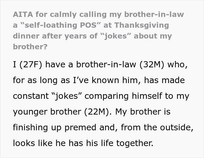 Woman confronting brother-in-law tearing down her brother during Thanksgiving dinner, finally clapping back firmly.