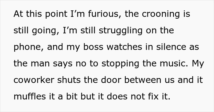 Office scene where man refuses to stop blasting Christmas music, causing coworker to lose patience and quit in rage. Office scene where man refuses to stop blasting Christmas music, causing coworker to lose patience and quit in rage.