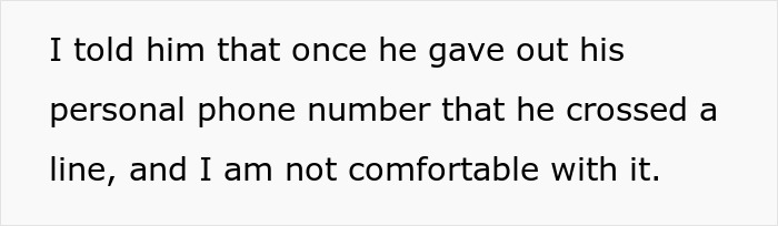 Text image showing a woman expressing discomfort about her husband giving his personal phone number, highlighting relationship boundaries. Text image showing a woman expressing discomfort about her husband giving his personal phone number, highlighting relationship boundaries.