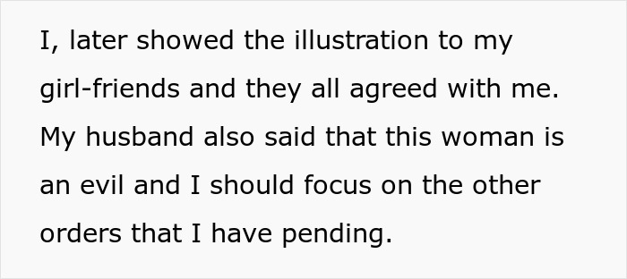 Text about MIL&rsquo;s plan to make bride look ugly in wedding illustration and reactions from friends and husband.